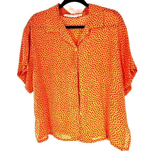 Vintage Tops - women's vintage 90s 2000s orange red georgette short sleeve button down LG.